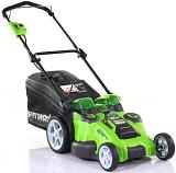 Газонокосилка аккумуляторная GreenWorks G40LM49DB Twin Force с АКБ 4 А/ч и ЗУ (PRC, 40В, 49 см, 2 слота для АКБ, пластик, мульчир., 60 л, 19.3 кг)